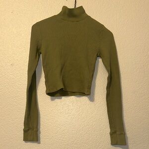 Urban Outfitters Olive Green Waffle Knit Cropped Turtleneck Top
